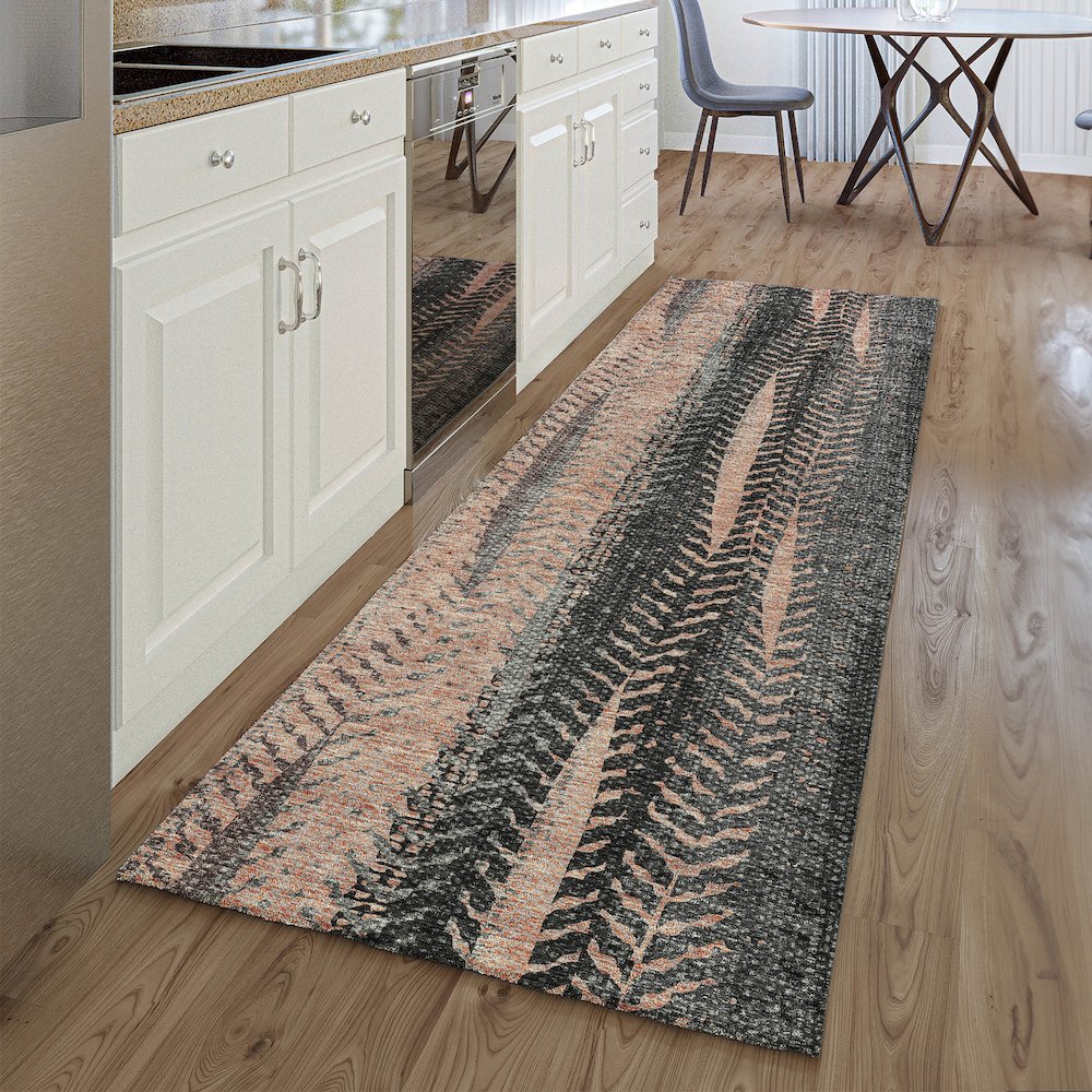 Premium Machine Washable Mayfield AMF693 Terracotta 2'3" x 7'6" Runner Rug. Picture 5