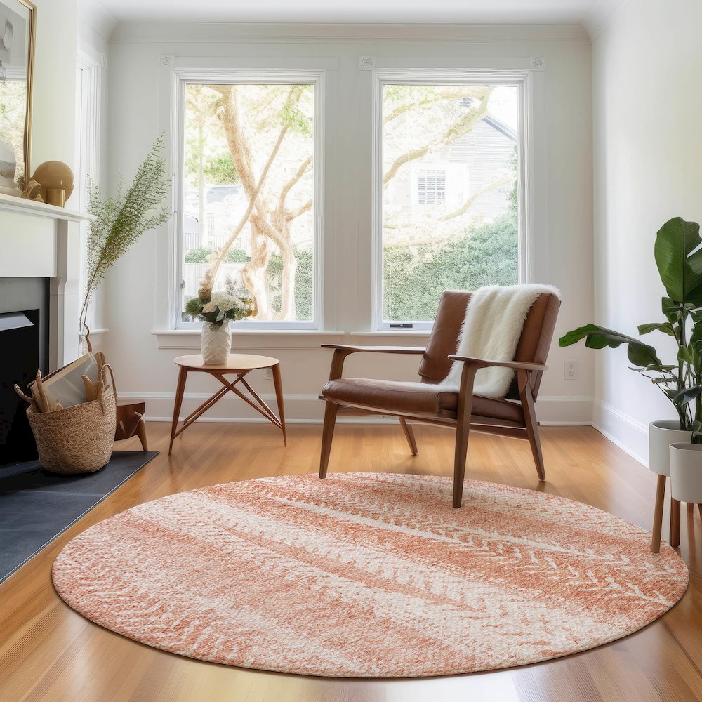 Premium Machine Washable Mayfield AMF694 Coral 8' x 8' Round Rug. Picture 5