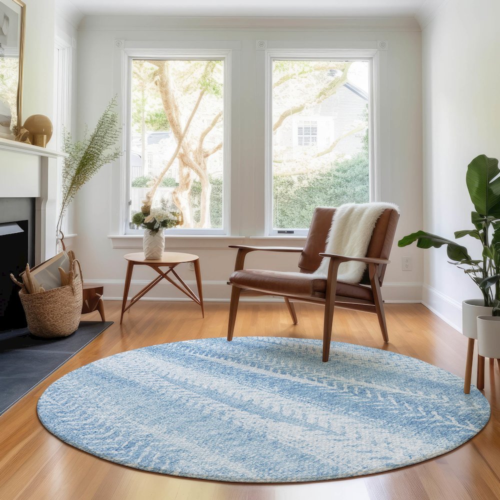Premium Machine Washable Mayfield AMF694 Sky 8' x 8' Round Rug. Picture 5