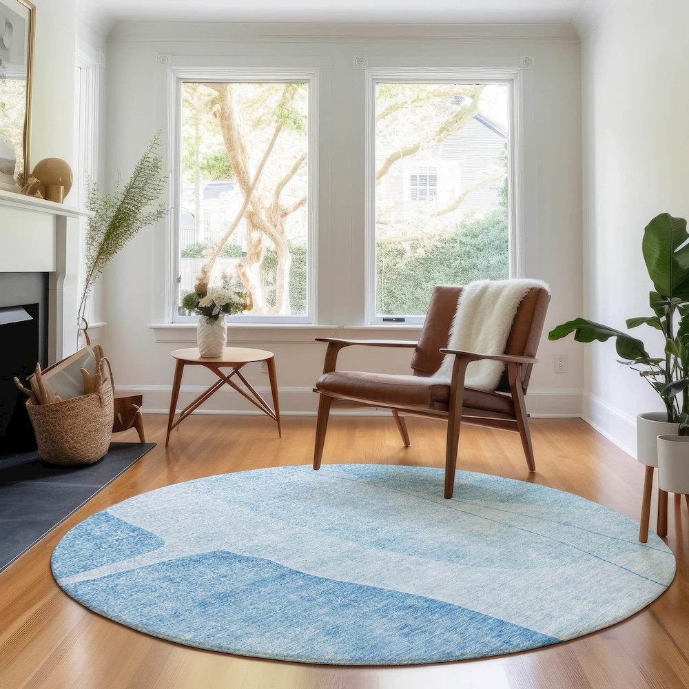 Premium Machine Washable Mayfield AMF696 Blue 8' x 8' Round Rug. Picture 5