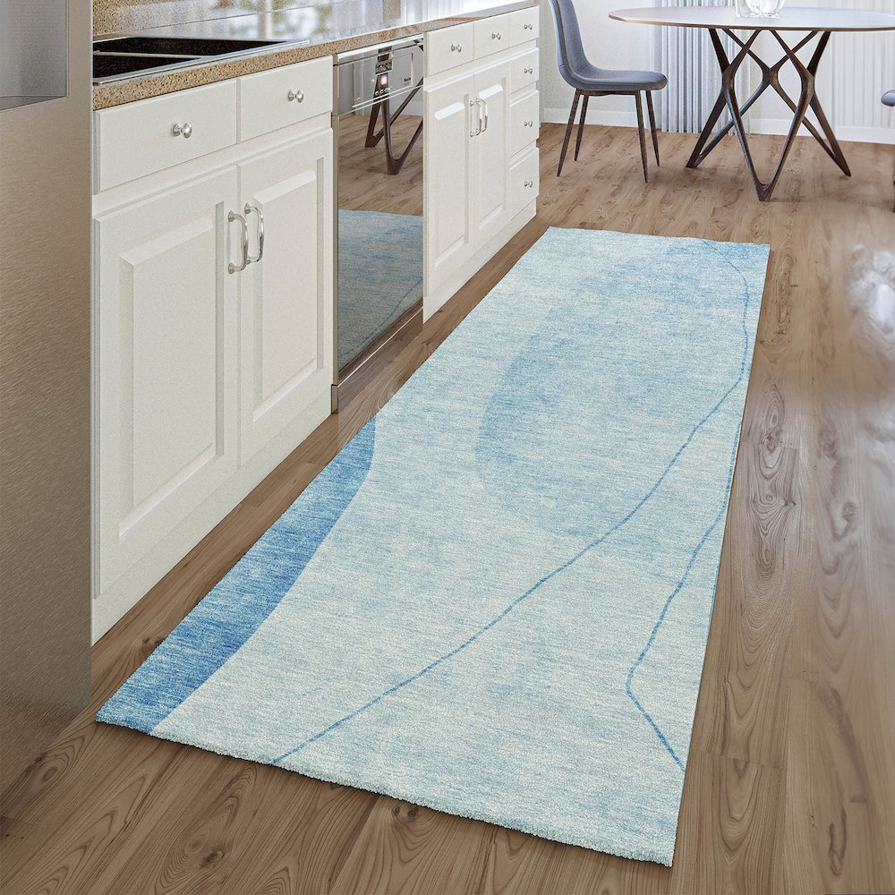 Premium Machine Washable Mayfield AMF696 Blue 2'3" x 7'6" Runner Rug. Picture 5