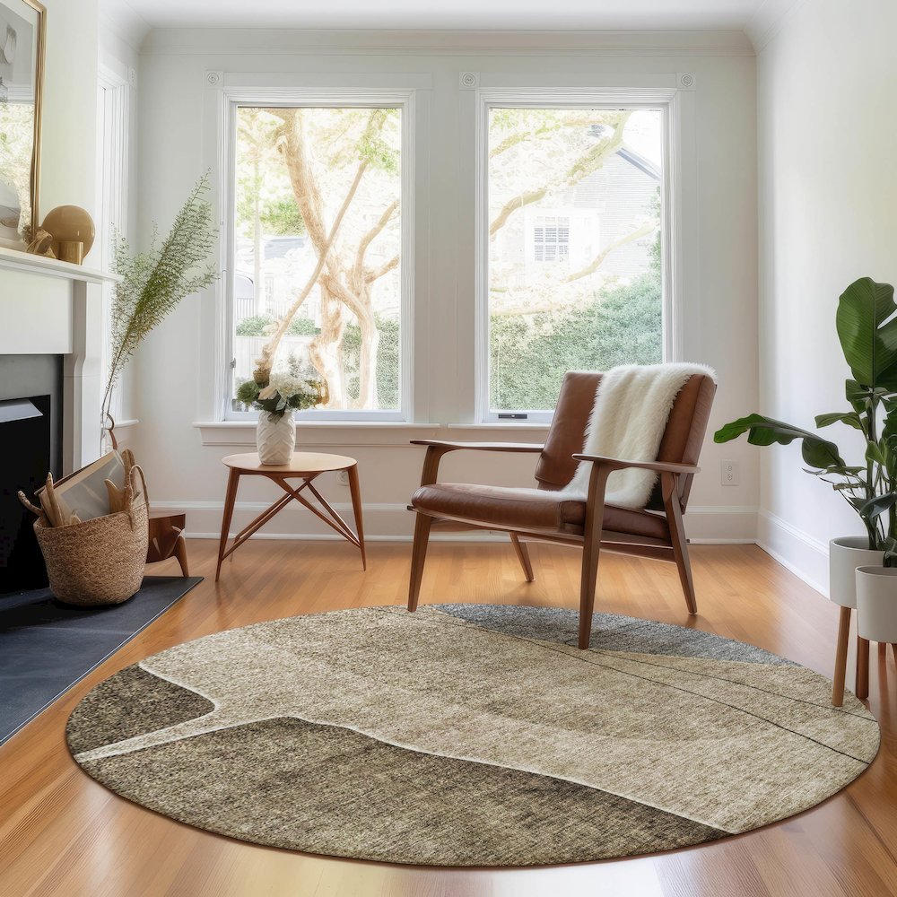 Premium Machine Washable Mayfield AMF696 Brown 8' x 8' Round Rug. Picture 5
