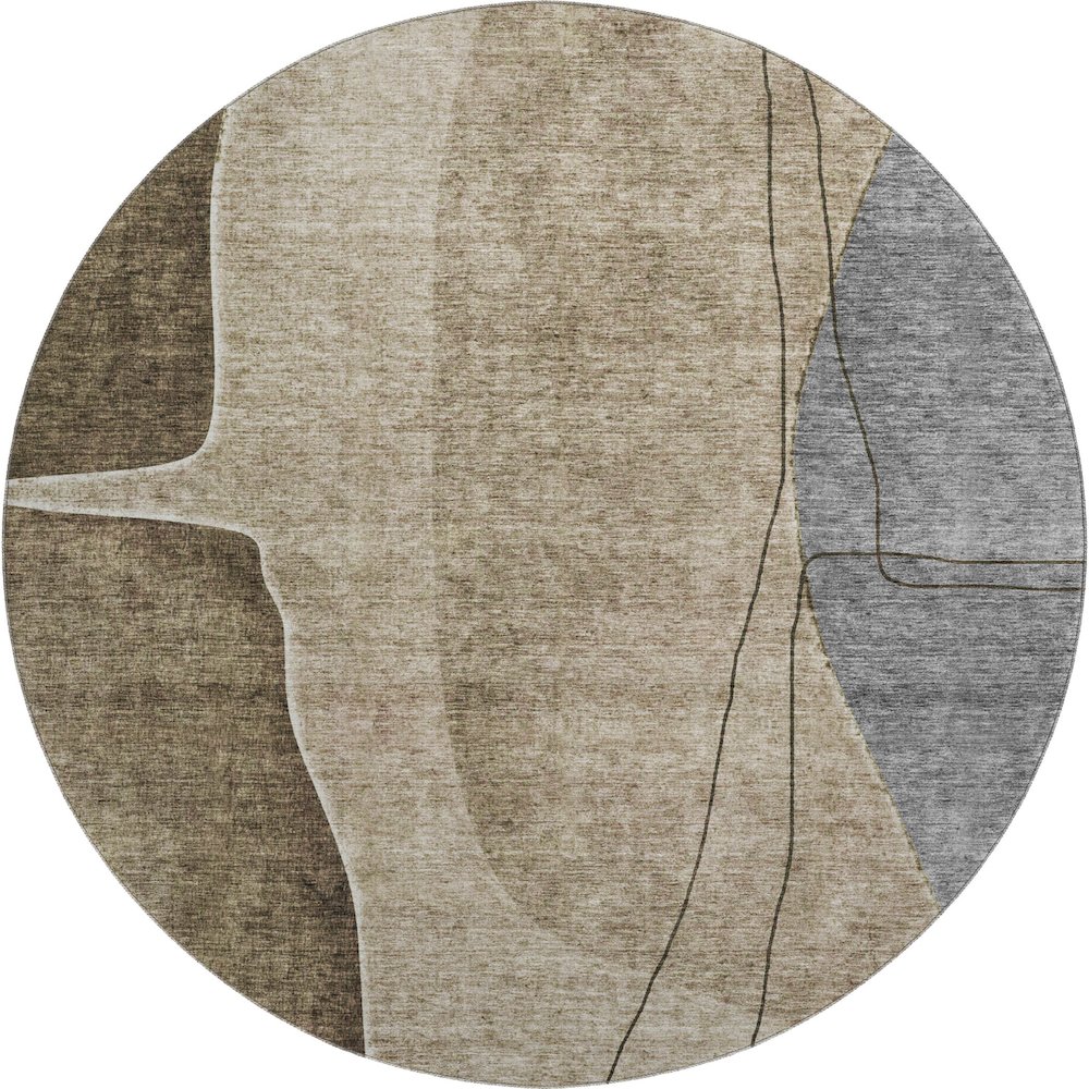 Premium Machine Washable Mayfield AMF696 Brown 8' x 8' Round Rug. Picture 1