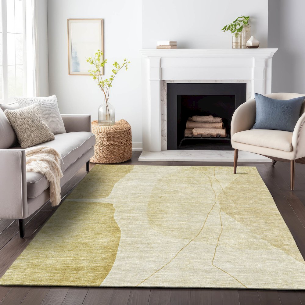 Premium Machine Washable Mayfield AMF696 Gold 2'6" x 3'10" Rug. Picture 5