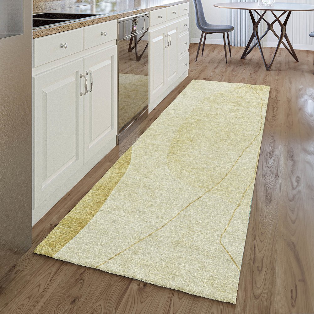 Premium Machine Washable Mayfield AMF696 Gold 2'3" x 7'6" Runner Rug. Picture 5