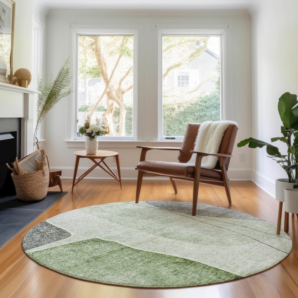 Premium Machine Washable Mayfield AMF696 Green 8' x 8' Round Rug. Picture 5