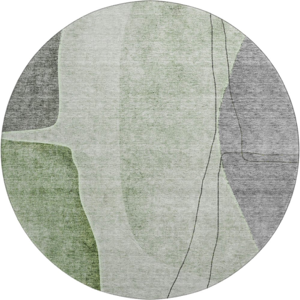 Premium Machine Washable Mayfield AMF696 Green 8' x 8' Round Rug. Picture 1