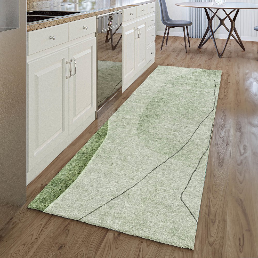 Premium Machine Washable Mayfield AMF696 Green 2'3" x 7'6" Runner Rug. Picture 5