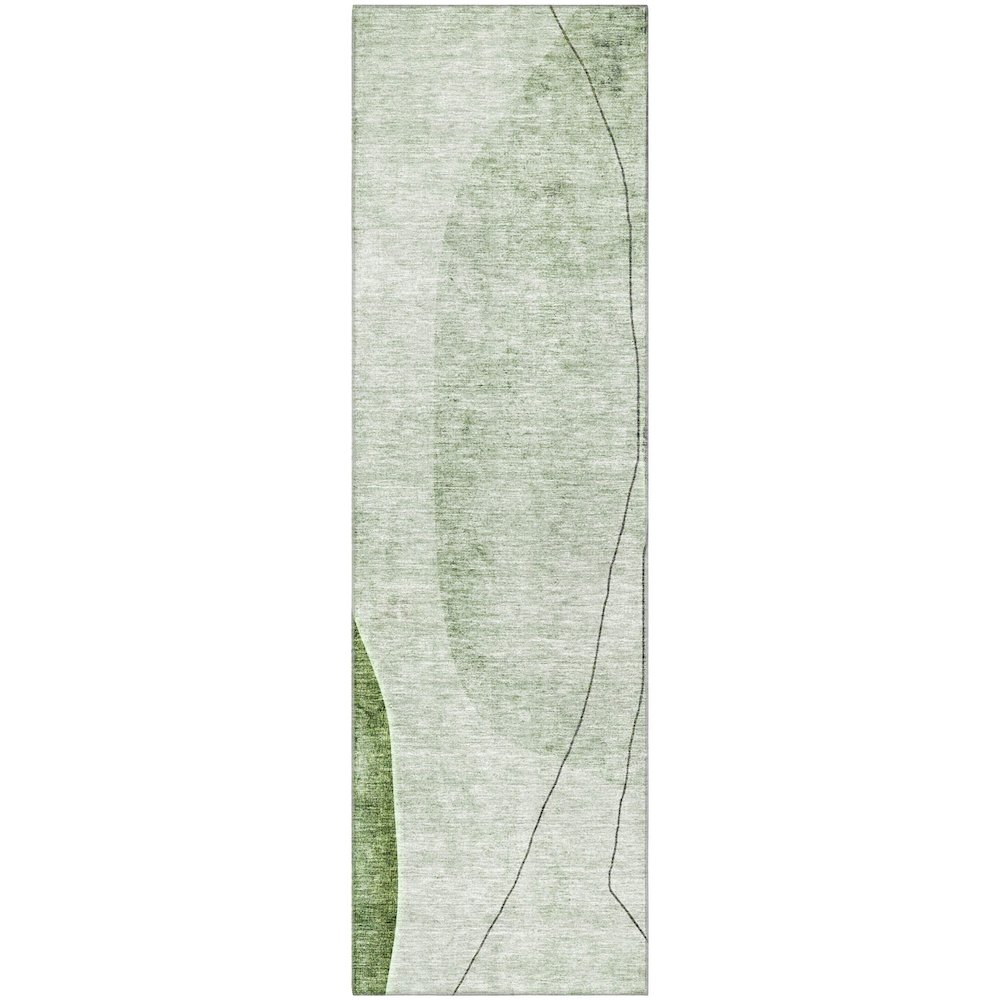 Premium Machine Washable Mayfield AMF696 Green 2'3" x 7'6" Runner Rug. Picture 1