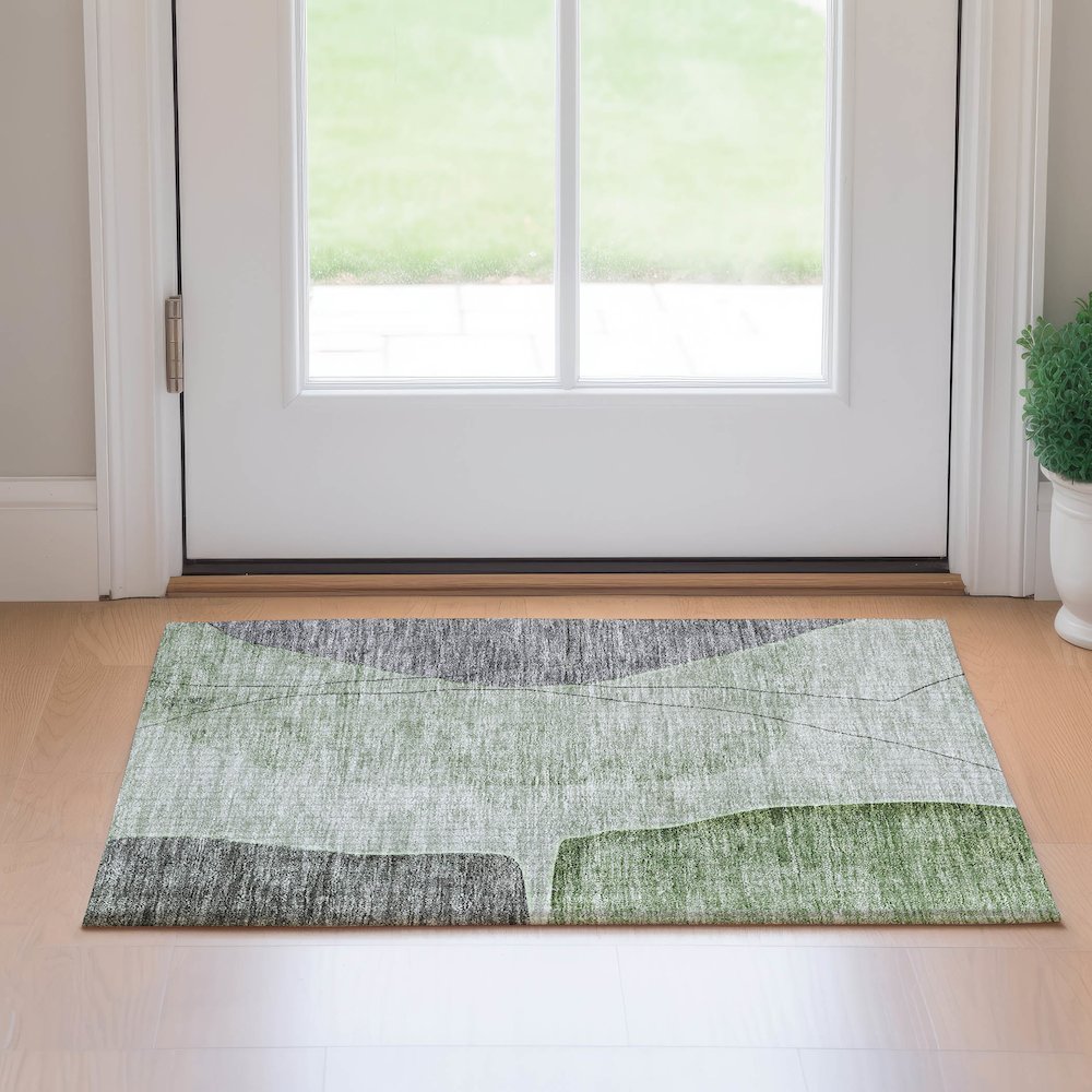 Premium Machine Washable Mayfield AMF696 Green 1'8" x 2'6" Rug. Picture 5