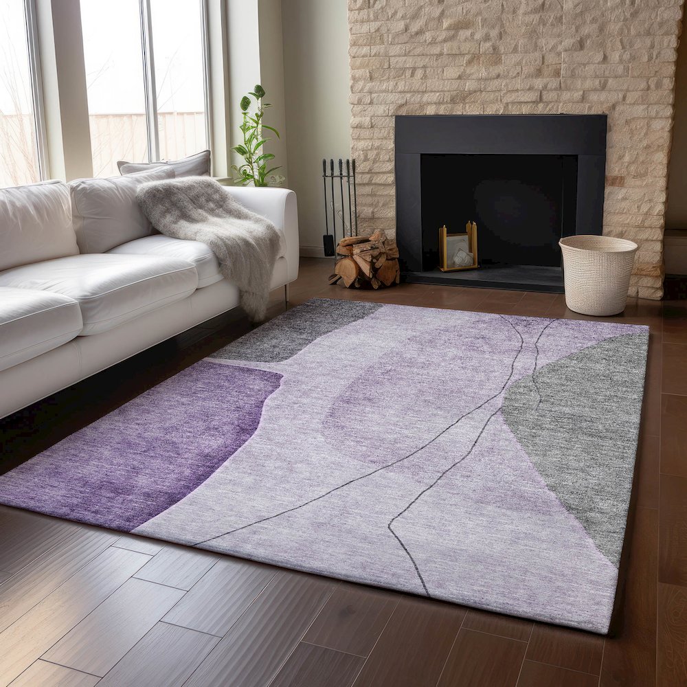 Premium Machine Washable Mayfield AMF696 Purple 2'6" x 3'10" Rug. Picture 6