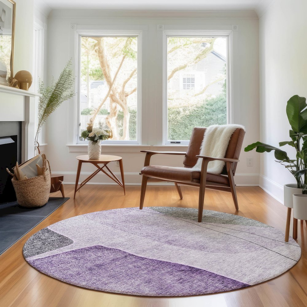 Premium Machine Washable Mayfield AMF696 Purple 8' x 8' Round Rug. Picture 5