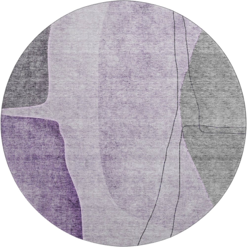 Premium Machine Washable Mayfield AMF696 Purple 8' x 8' Round Rug. Picture 1