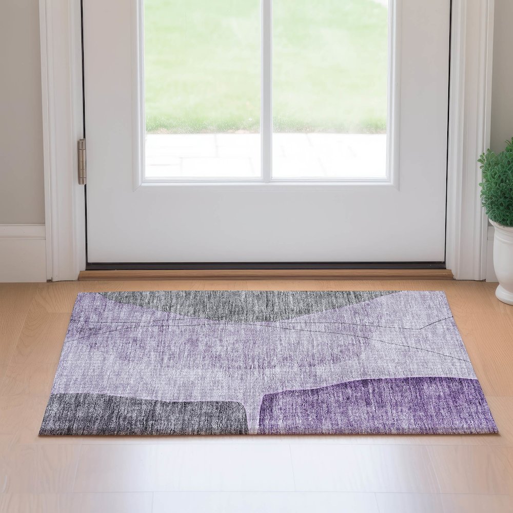 Premium Machine Washable Mayfield AMF696 Purple 1'8" x 2'6" Rug. Picture 5