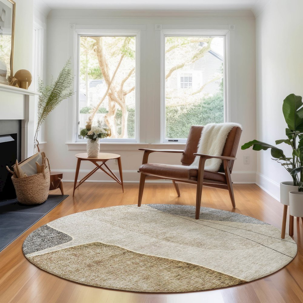 Premium Machine Washable Mayfield AMF696 Taupe 8' x 8' Round Rug. Picture 5