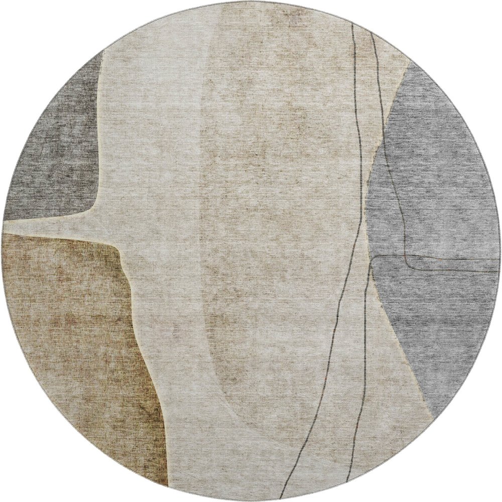 Premium Machine Washable Mayfield AMF696 Taupe 8' x 8' Round Rug. Picture 1
