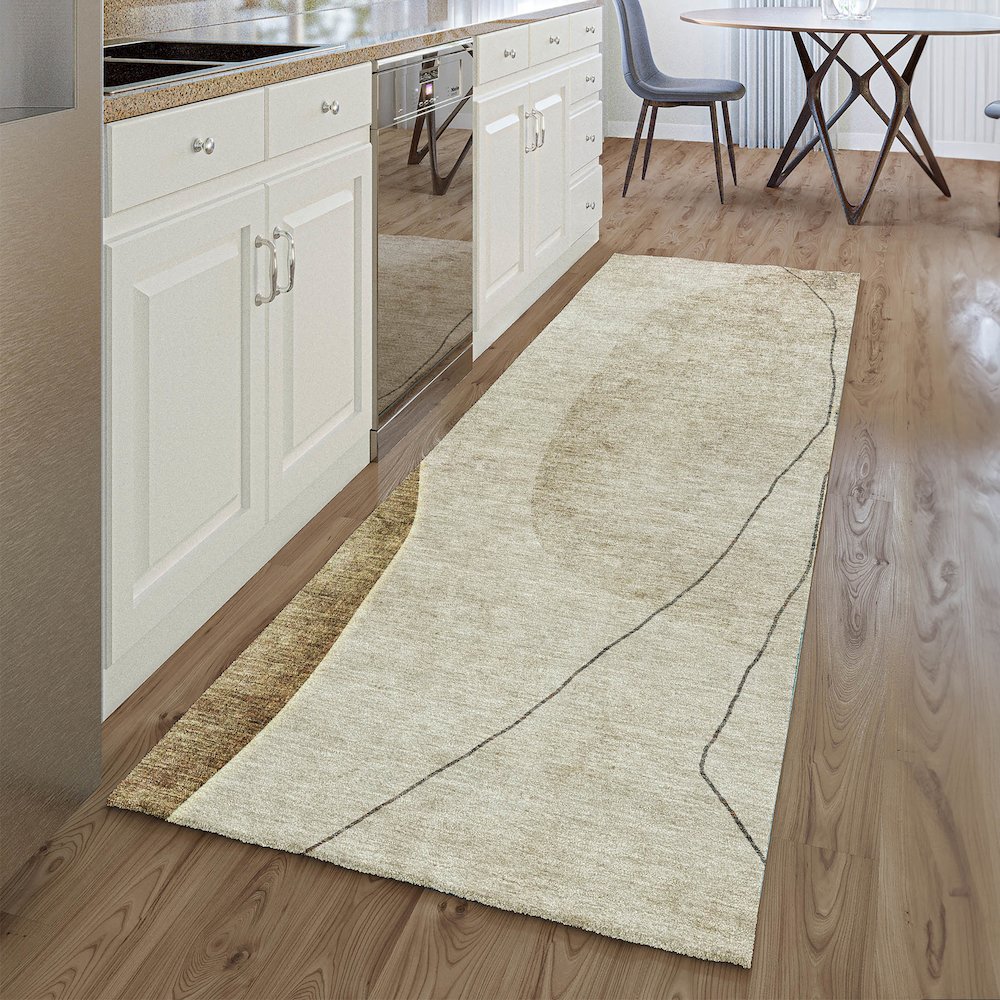 Premium Machine Washable Mayfield AMF696 Taupe 2'3" x 7'6" Runner Rug. Picture 5