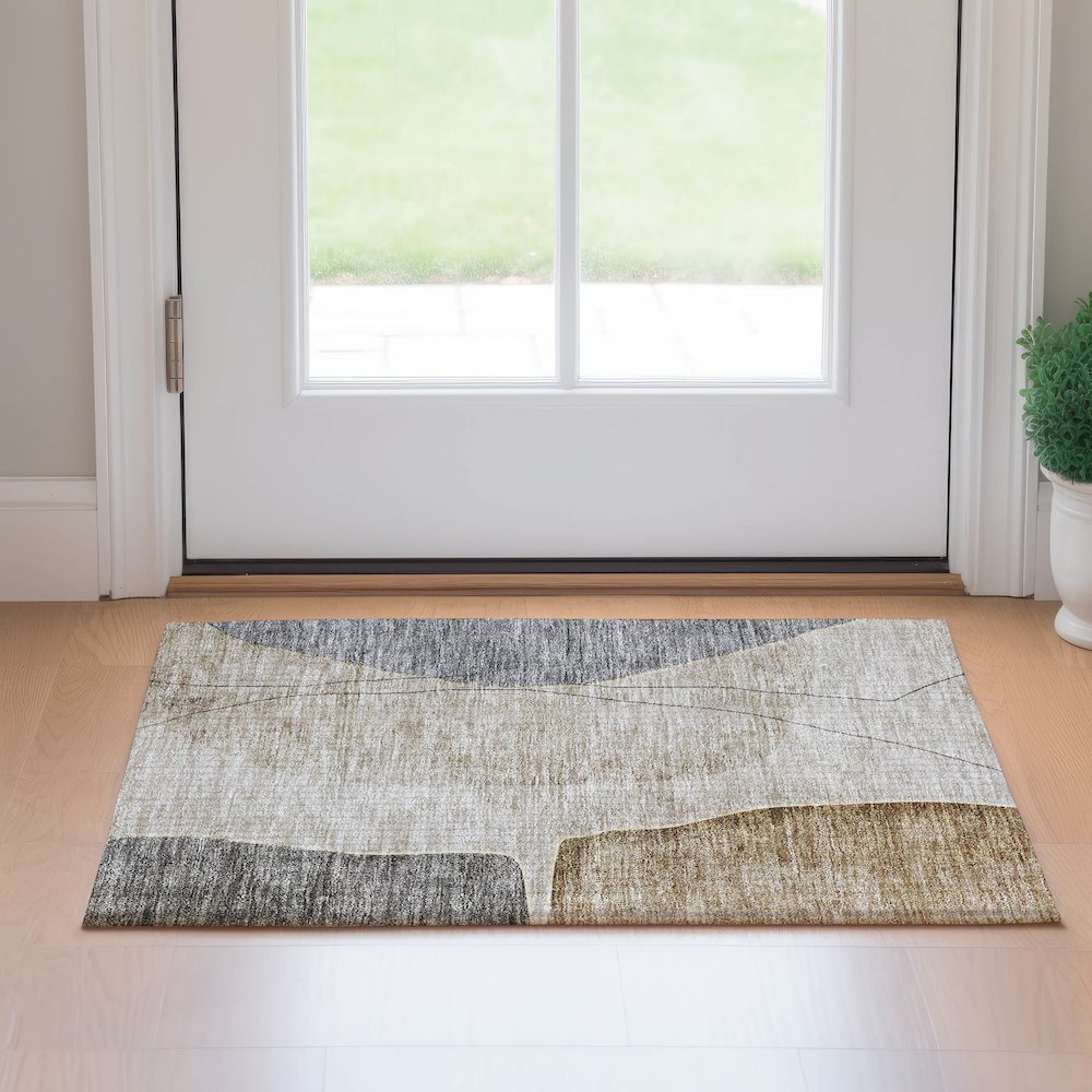 Premium Machine Washable Mayfield AMF696 Taupe 1'8" x 2'6" Rug. Picture 5