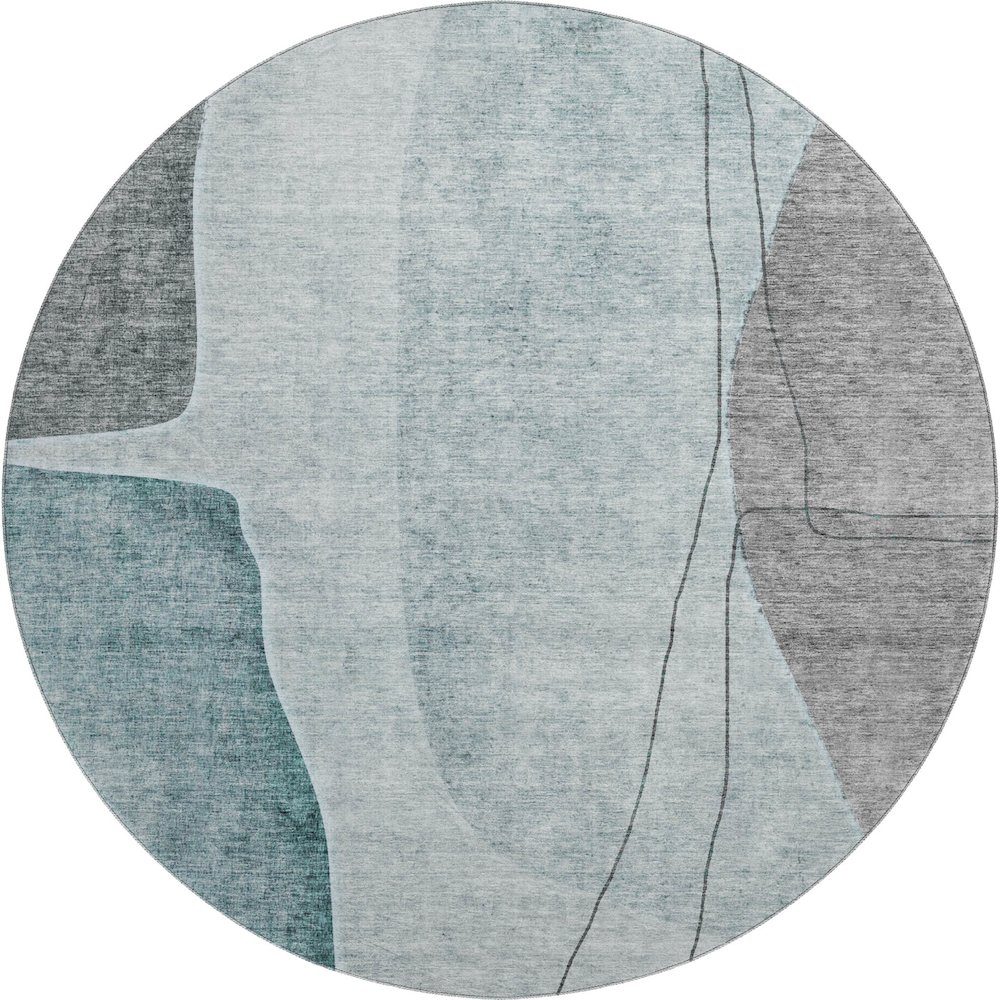 Premium Machine Washable Mayfield AMF696 Teal 8' x 8' Round Rug. Picture 1