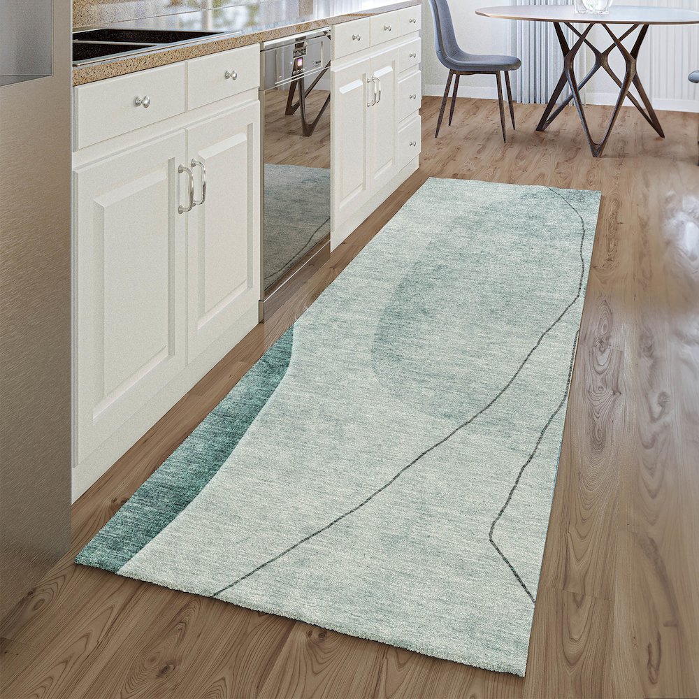 Premium Machine Washable Mayfield AMF696 Teal 2'3" x 7'6" Runner Rug. Picture 5