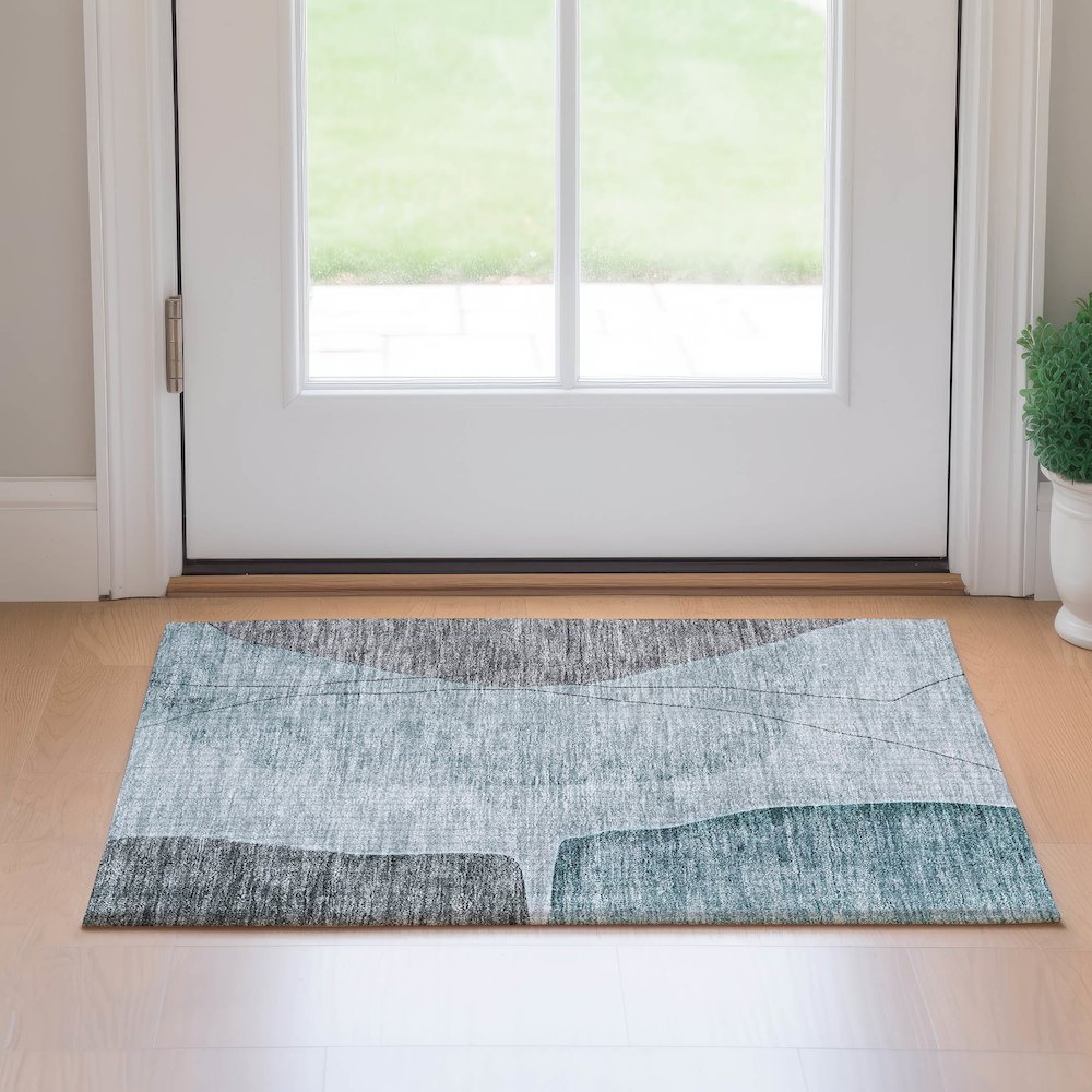 Premium Machine Washable Mayfield AMF696 Teal 1'8" x 2'6" Rug. Picture 5