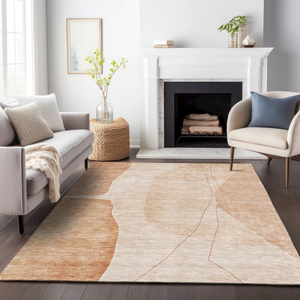 Premium Machine Washable Mayfield AMF696 Terracotta 2'6" x 3'10" Rug. Picture 5