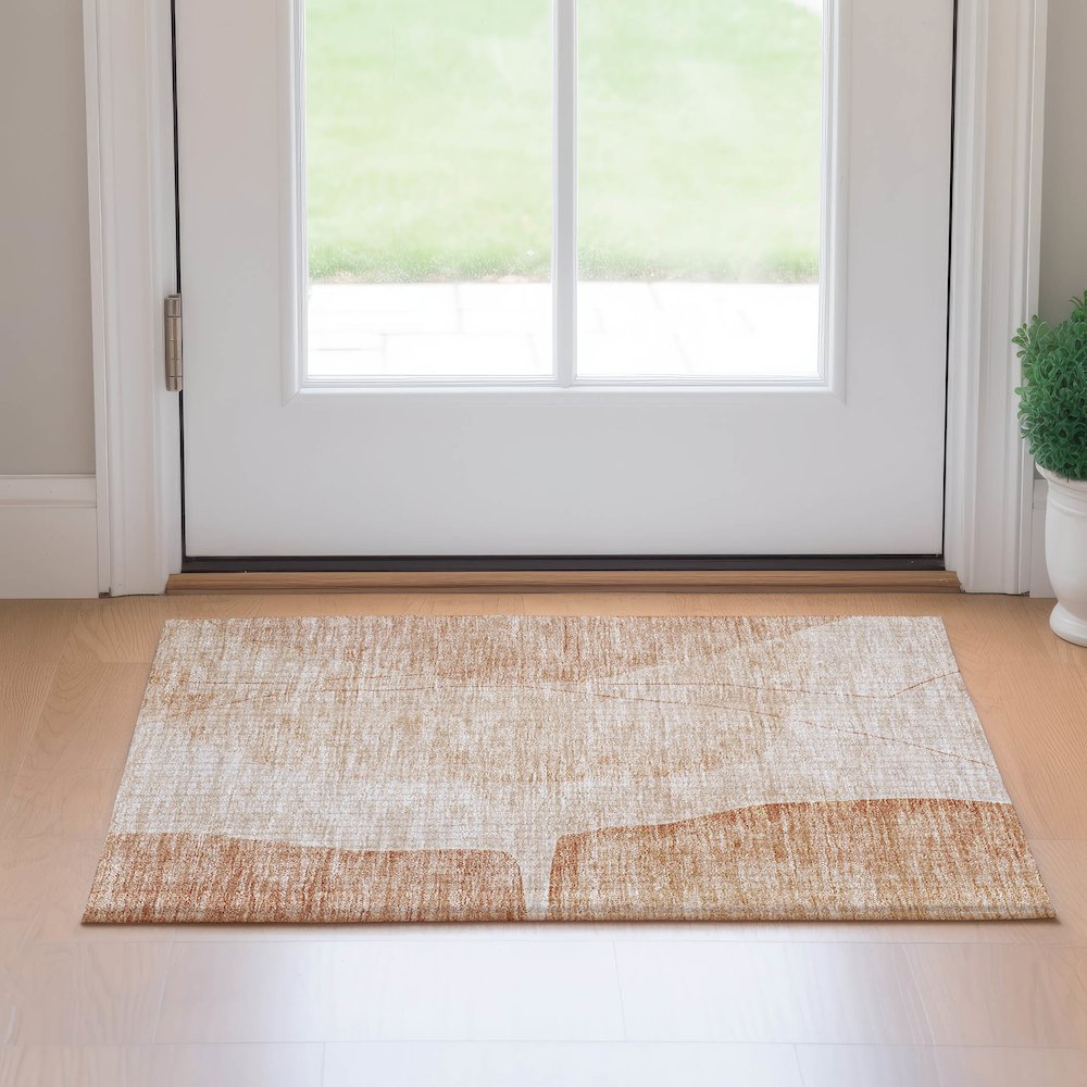 Premium Machine Washable Mayfield AMF696 Terracotta 1'8" x 2'6" Rug. Picture 5