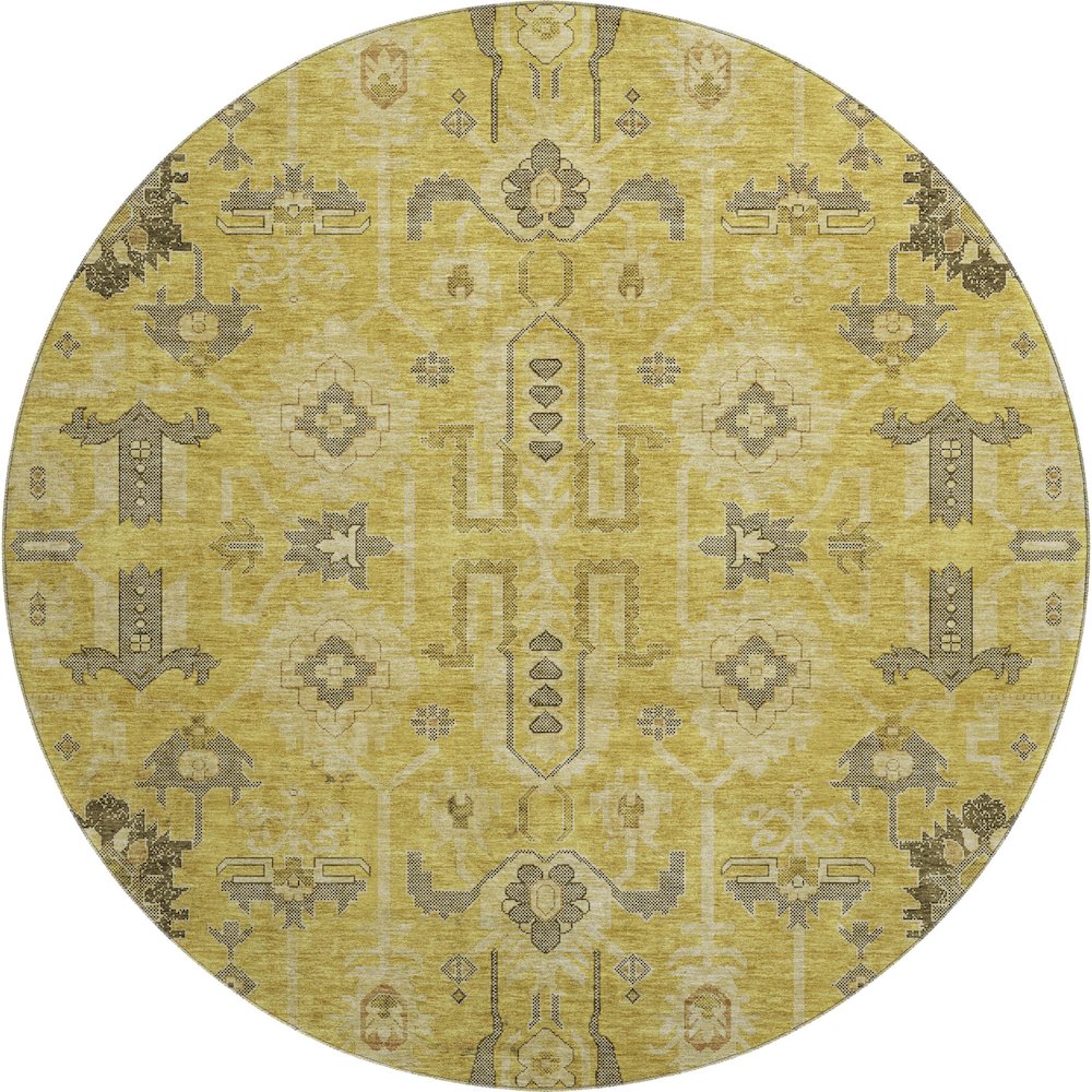 Premium Machine Washable Mayfield AMF697 Gold 8' x 8' Round Rug. Picture 1