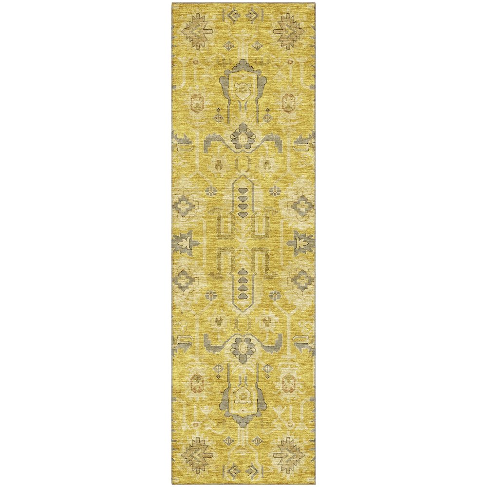 Premium Machine Washable Mayfield AMF697 Gold 2'3" x 7'6" Runner Rug. Picture 1
