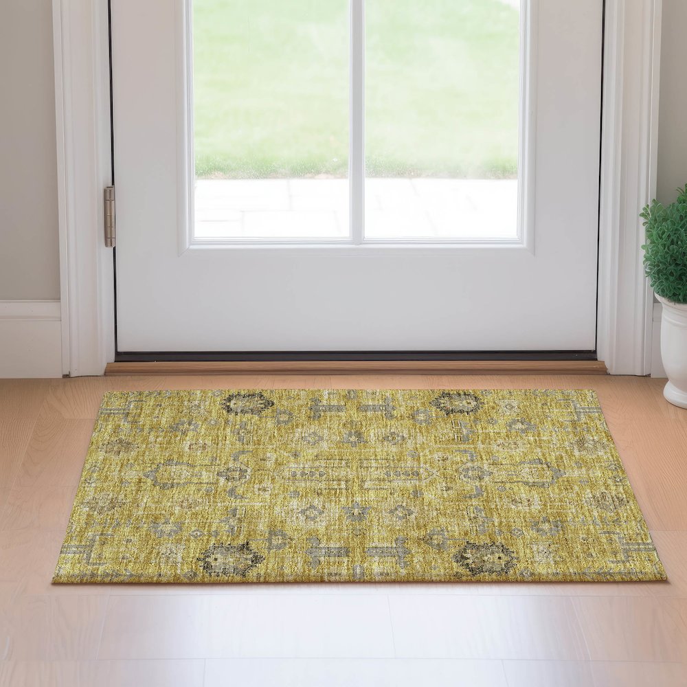 Premium Machine Washable Mayfield AMF697 Gold 1'8" x 2'6" Rug. Picture 5