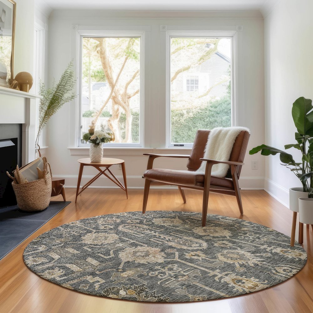 Premium Machine Washable Mayfield AMF697 Gray 8' x 8' Round Rug. Picture 5