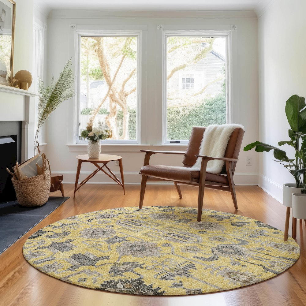 Premium Machine Washable Mayfield AMF697 Honey 8' x 8' Round Rug. Picture 5