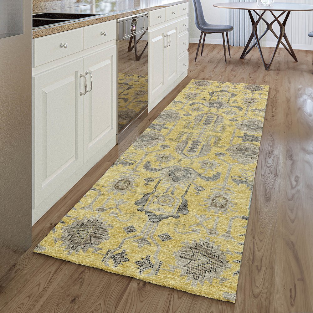Premium Machine Washable Mayfield AMF697 Honey 2'3" x 7'6" Runner Rug. Picture 5
