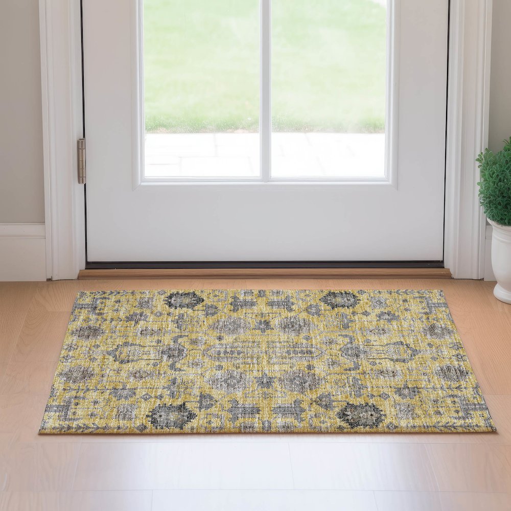 Premium Machine Washable Mayfield AMF697 Honey 1'8" x 2'6" Rug. Picture 5