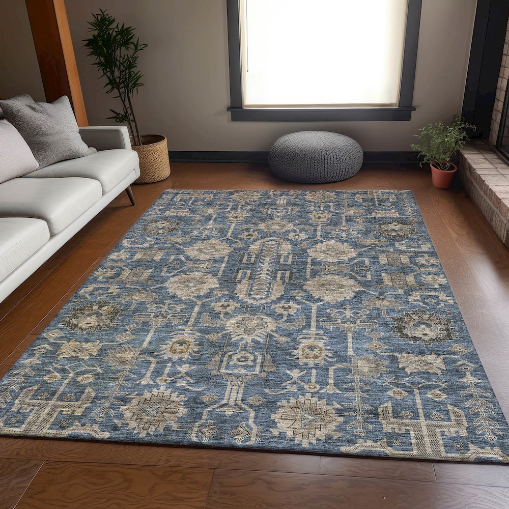 Premium Machine Washable Mayfield AMF697 Navy 2'6" x 3'10" Rug. Picture 5
