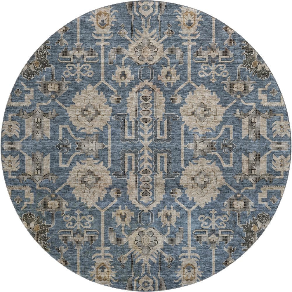 Premium Machine Washable Mayfield AMF697 Navy 8' x 8' Round Rug. Picture 1