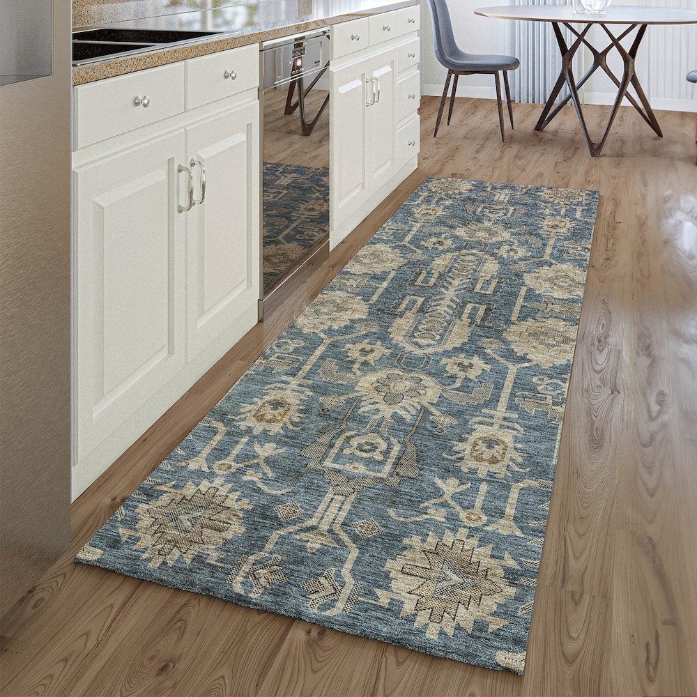 Premium Machine Washable Mayfield AMF697 Navy 2'3" x 7'6" Runner Rug. Picture 5