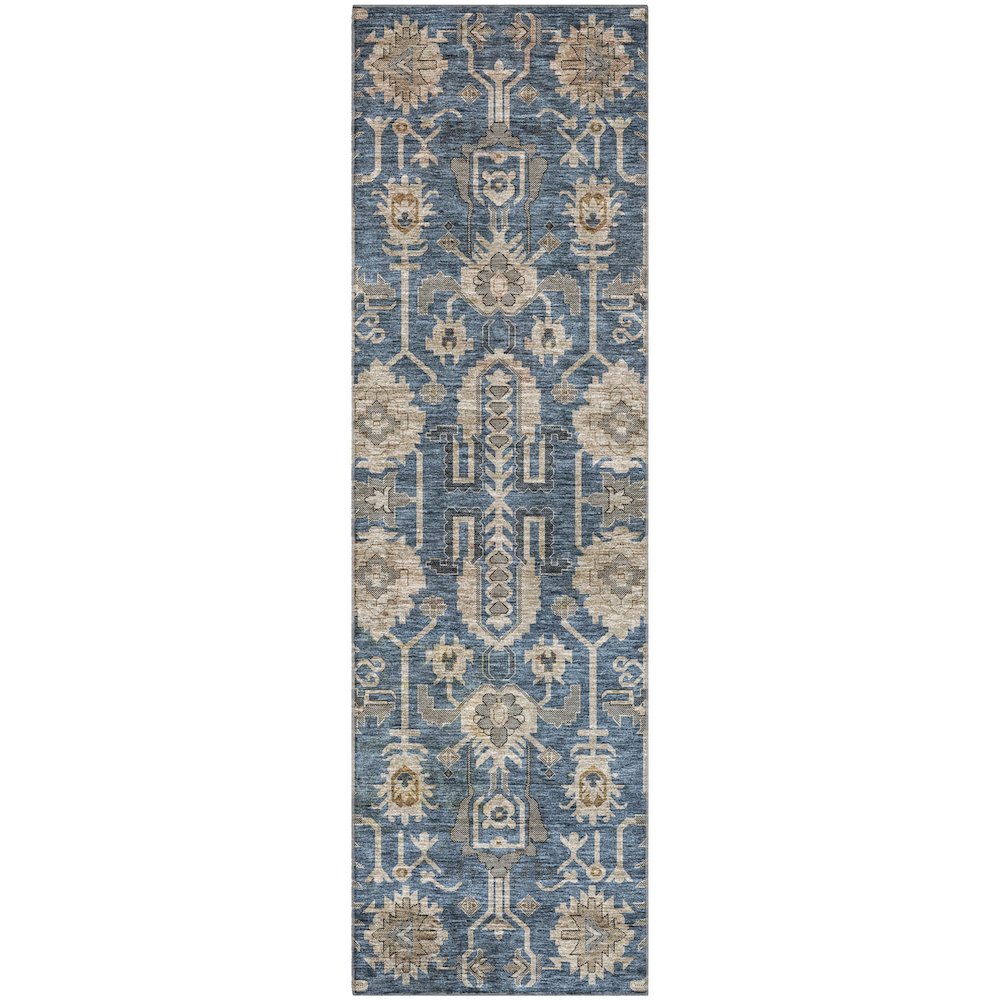 Premium Machine Washable Mayfield AMF697 Navy 2'3" x 7'6" Runner Rug. Picture 1