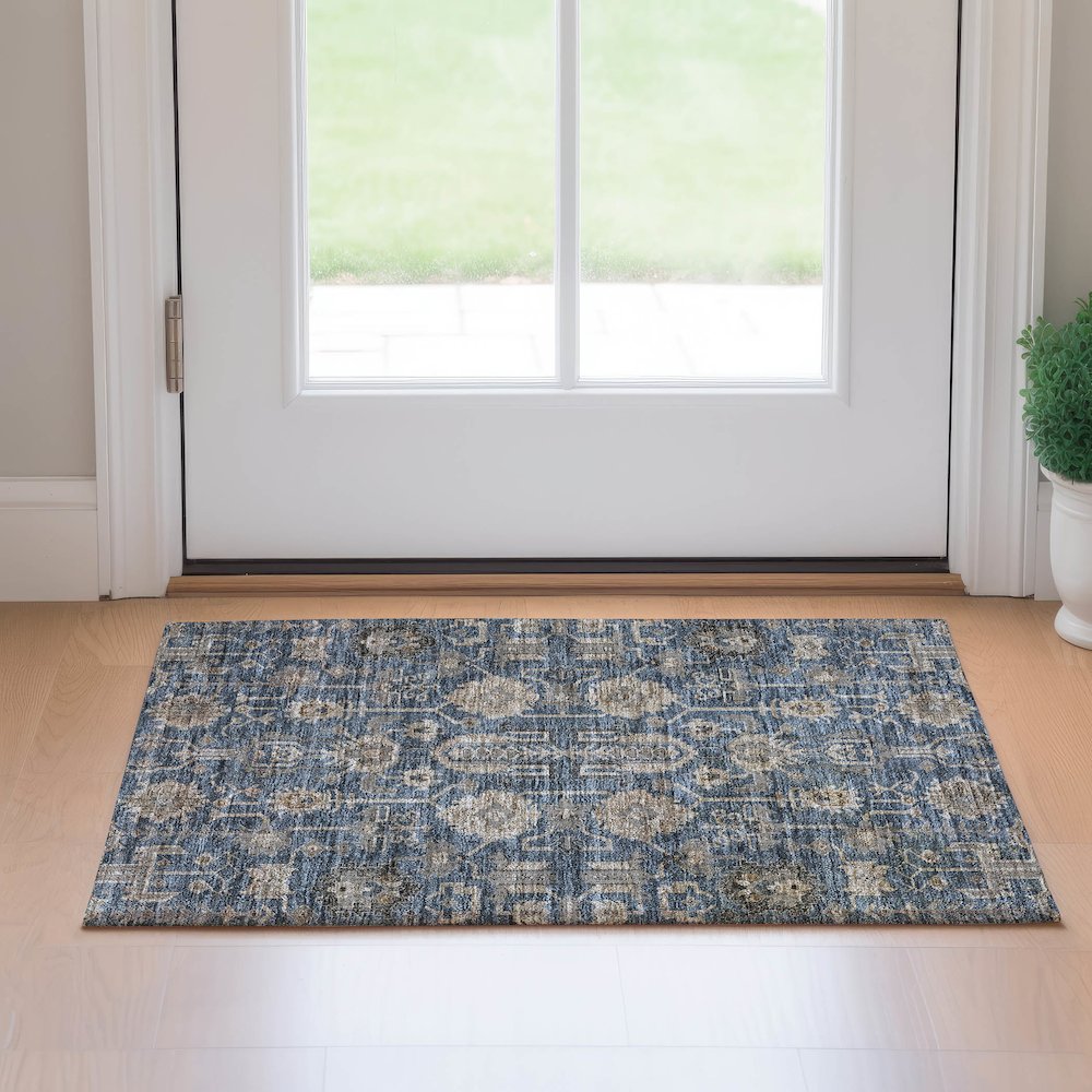 Premium Machine Washable Mayfield AMF697 Navy 1'8" x 2'6" Rug. Picture 5
