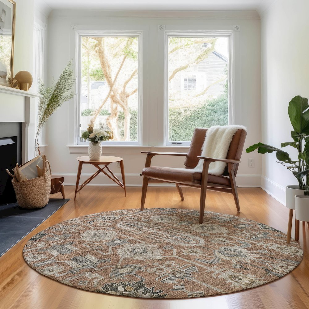 Premium Machine Washable Mayfield AMF697 Paprika 8' x 8' Round Rug. Picture 5