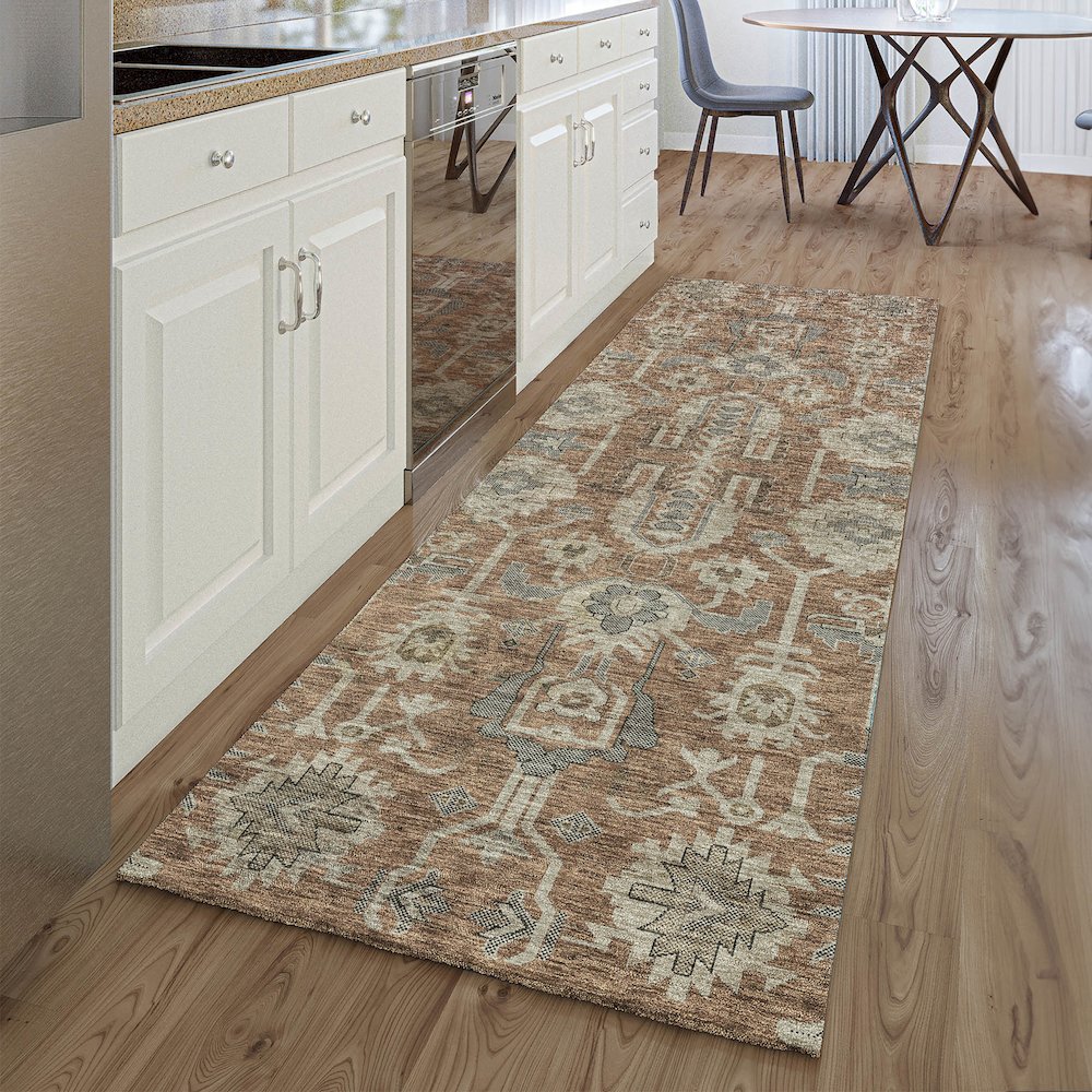 Premium Machine Washable Mayfield AMF697 Paprika 2'3" x 7'6" Runner Rug. Picture 5