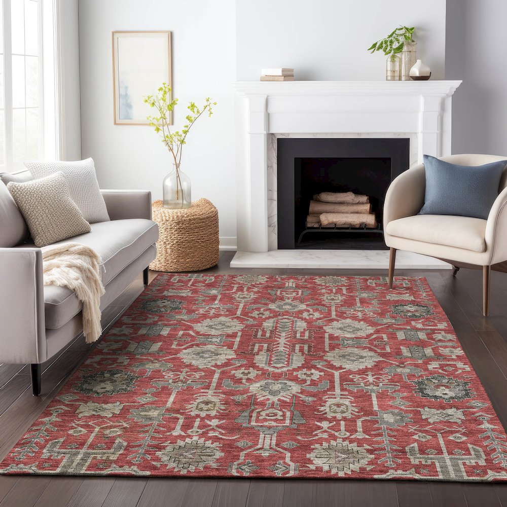 Premium Machine Washable Mayfield AMF697 Red 2'6" x 3'10" Rug. Picture 5