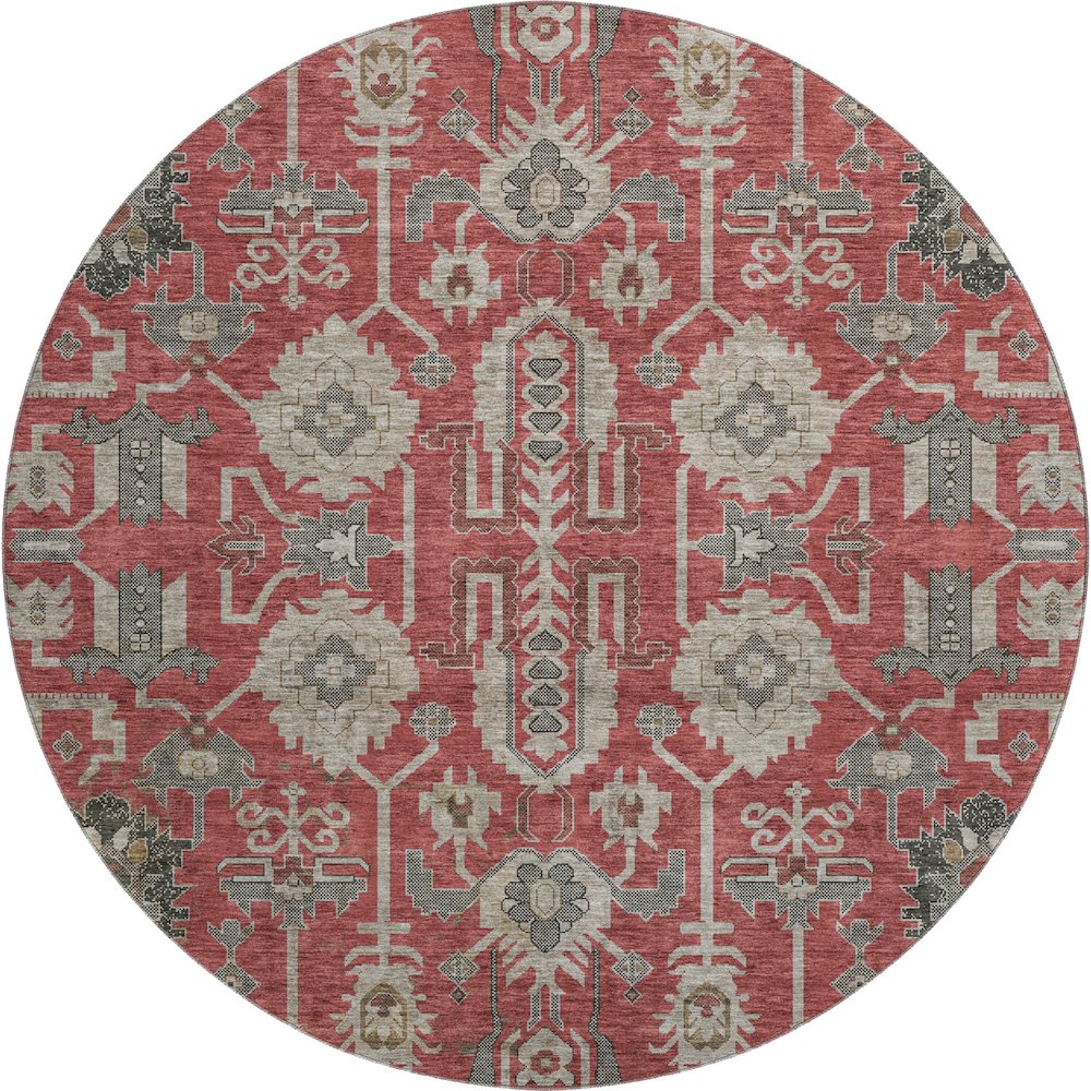 Premium Machine Washable Mayfield AMF697 Red 8' x 8' Round Rug. Picture 1