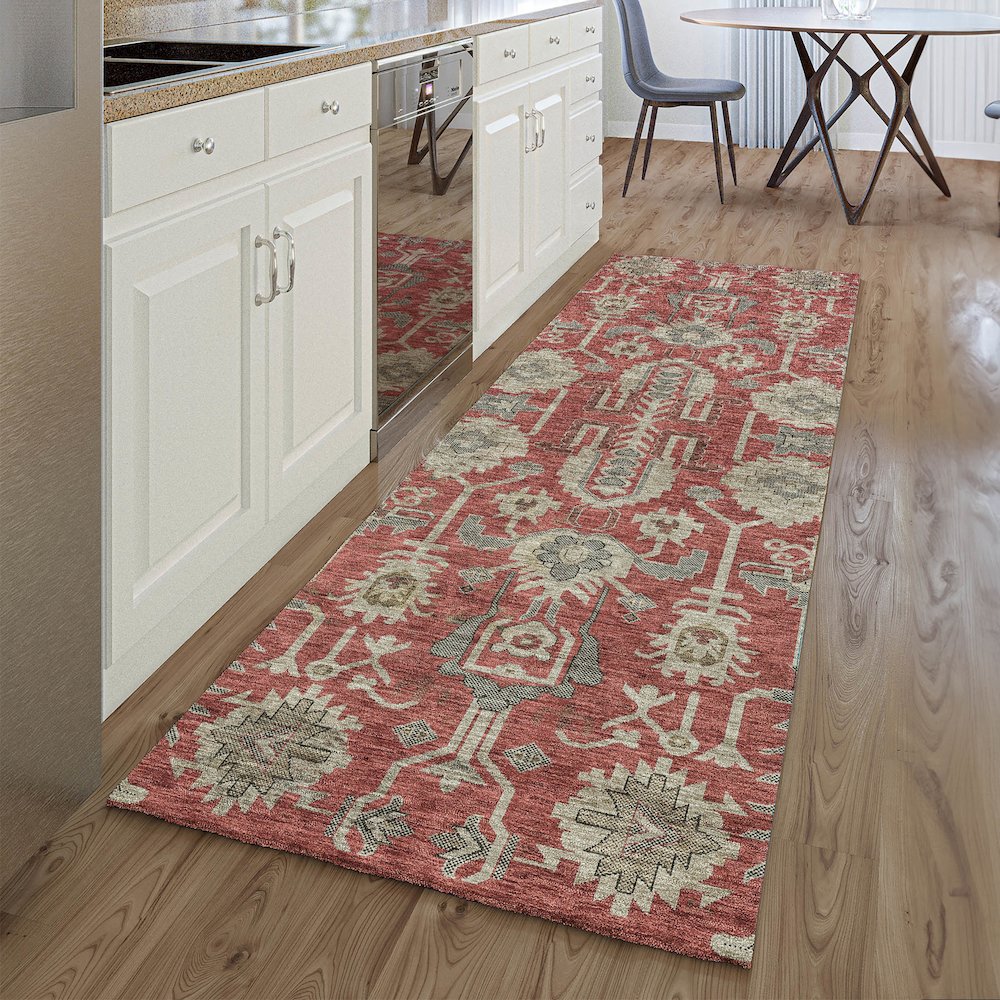 Premium Machine Washable Mayfield AMF697 Red 2'3" x 7'6" Runner Rug. Picture 5