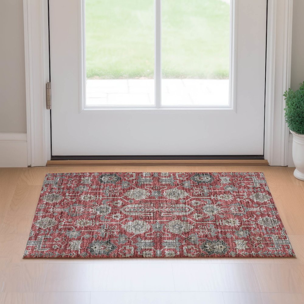 Premium Machine Washable Mayfield AMF697 Red 1'8" x 2'6" Rug. Picture 5