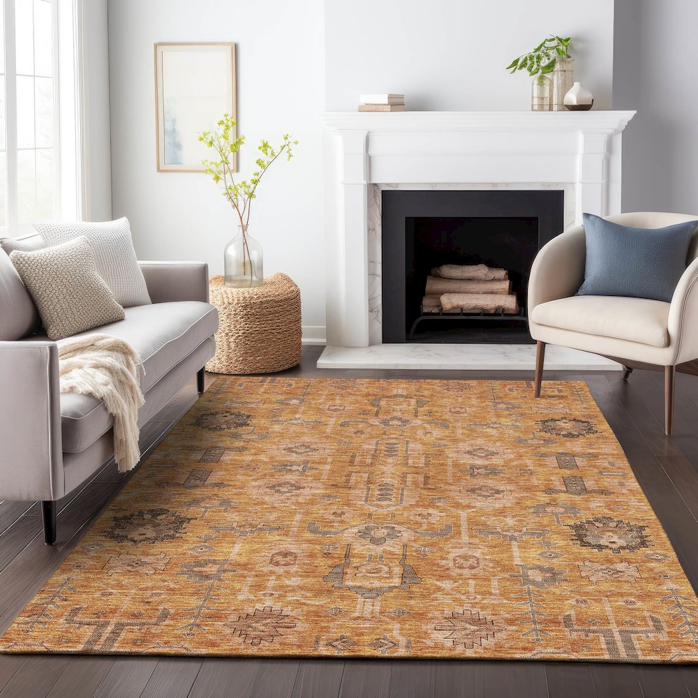 Premium Machine Washable Mayfield AMF697 Terracotta 2'6" x 3'10" Rug. Picture 5