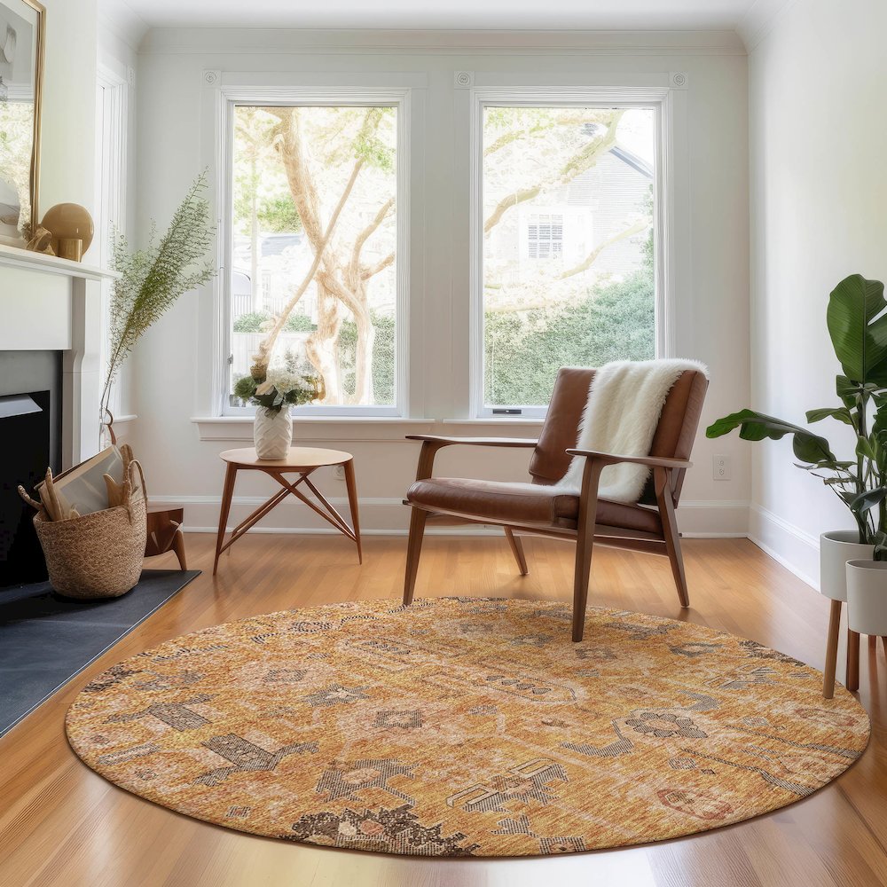 Premium Machine Washable Mayfield AMF697 Terracotta 8' x 8' Round Rug. Picture 5