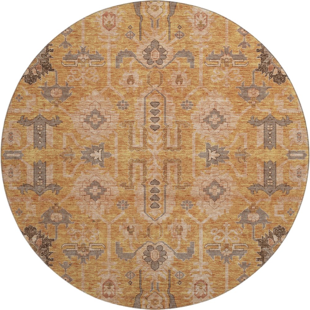 Premium Machine Washable Mayfield AMF697 Terracotta 8' x 8' Round Rug. Picture 1