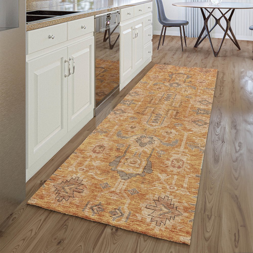 Premium Machine Washable Mayfield AMF697 Terracotta 2'3" x 7'6" Runner Rug. Picture 5