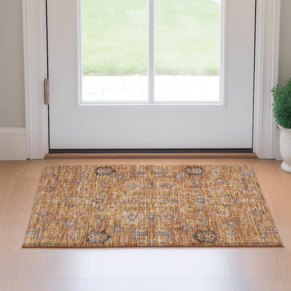Premium Machine Washable Mayfield AMF697 Terracotta 1'8" x 2'6" Rug. Picture 5
